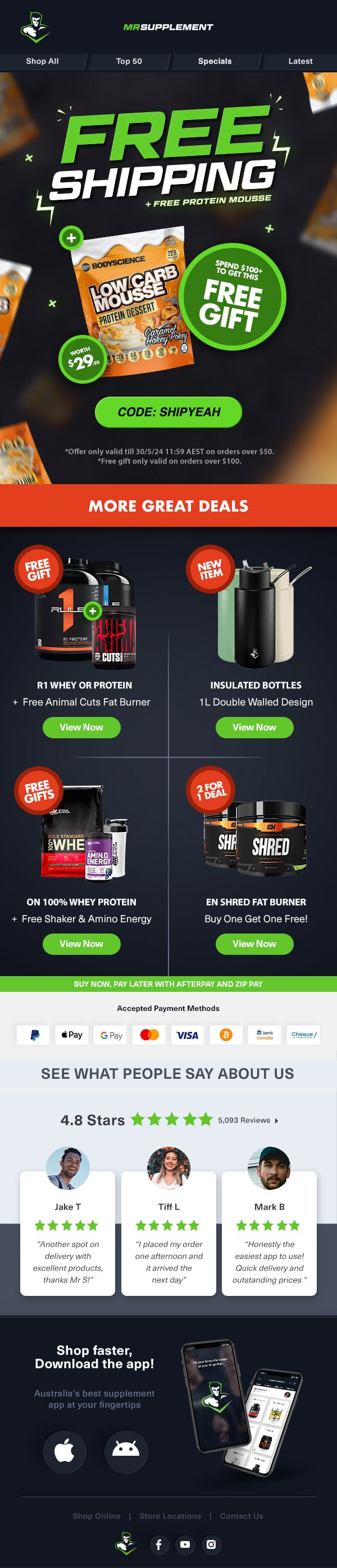 Check out the latest products and specials from Mr Supplement