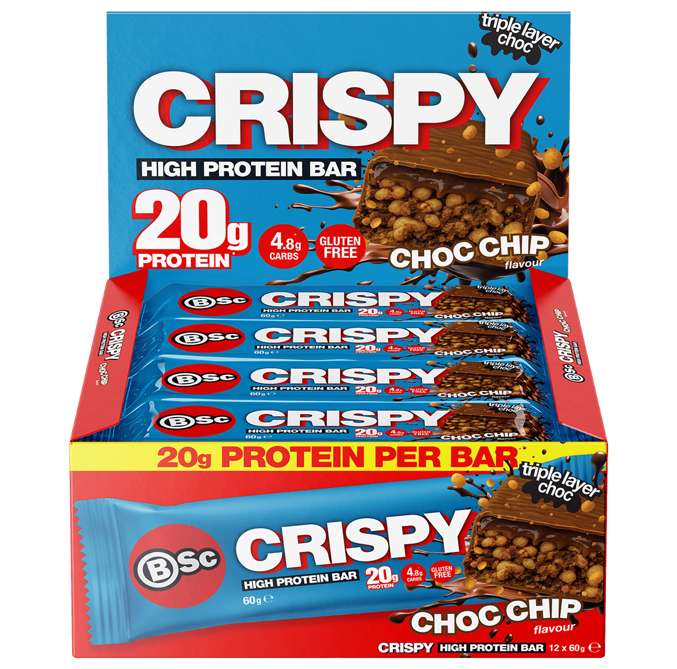 BSc Body Science Crispy High Protein Bar 12 x Caramel Peanut Fudge
